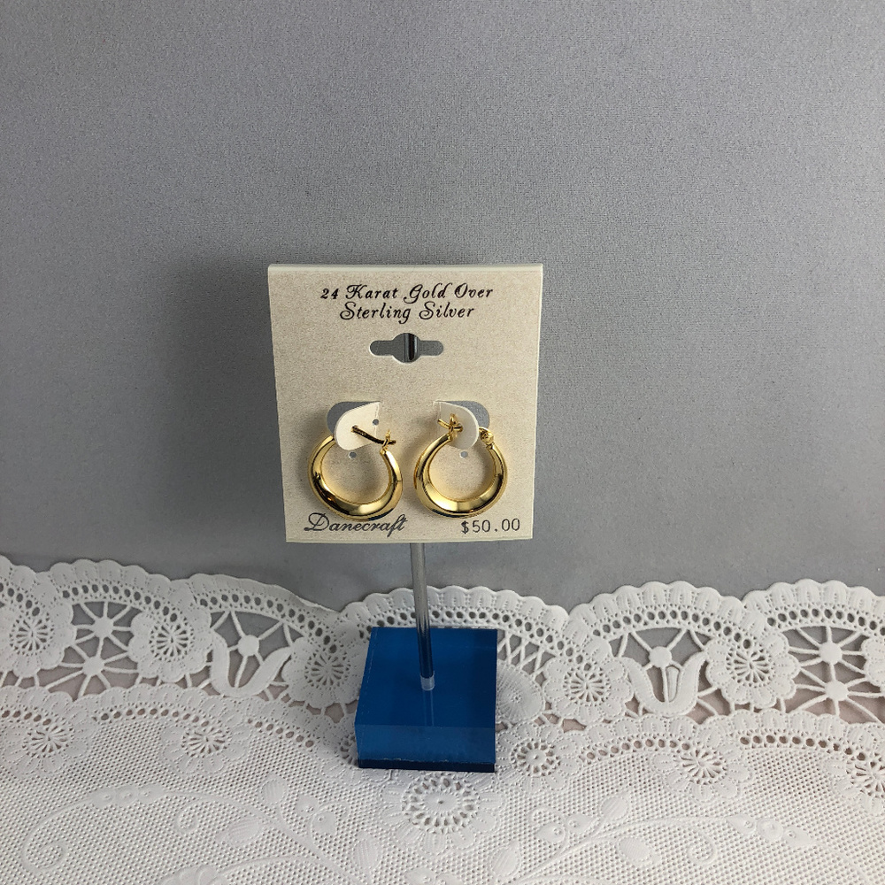 SOLD Vintage 3/4in 24K Gold over 925 Silver Huggy Hoops - Picture 2 of 4